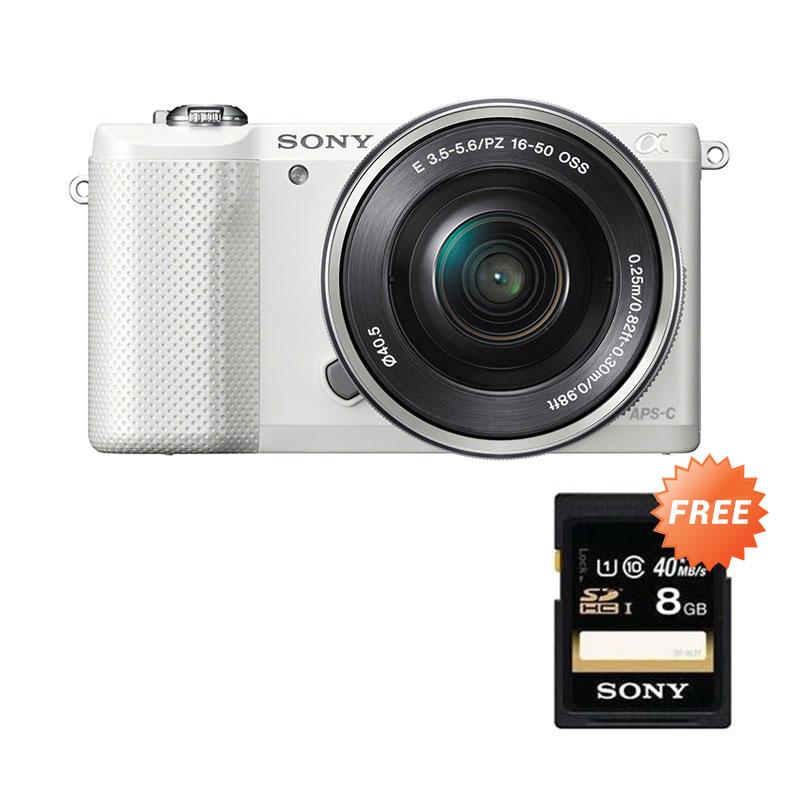 SONY Alpha A5000 Kit 16-50mm Kamera Mirrorless - White + Free SDHC 8 GB