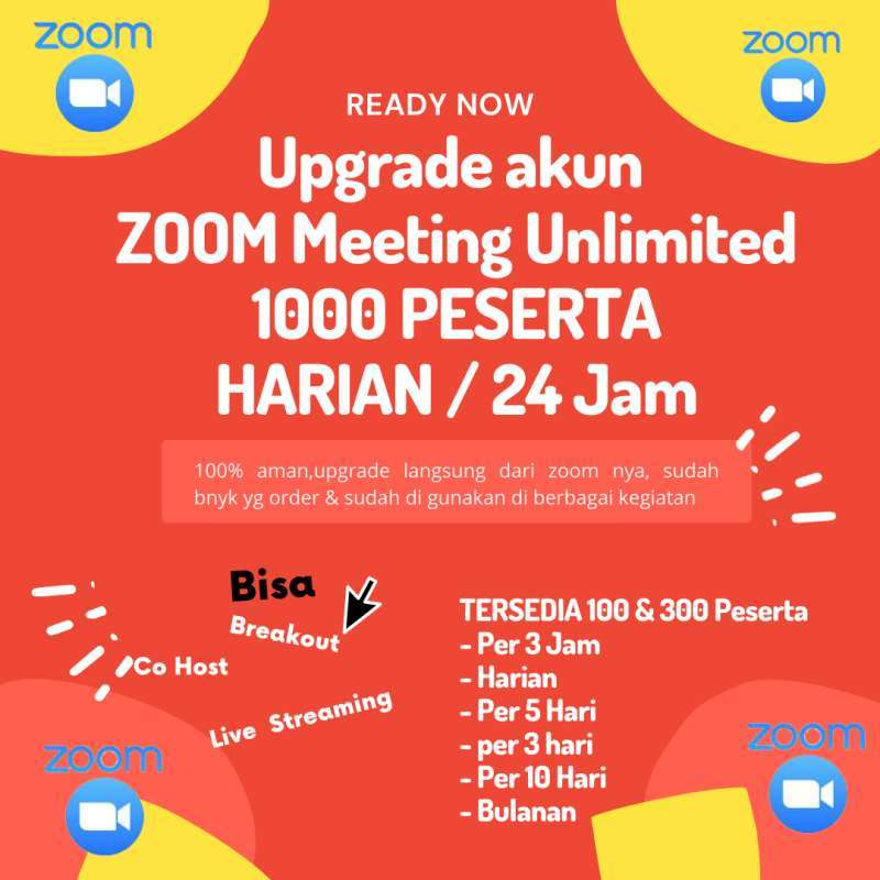 Jual Zoom Meeting Bussines 1000 Peserta Upgrade Harian Murah Mei 2021 