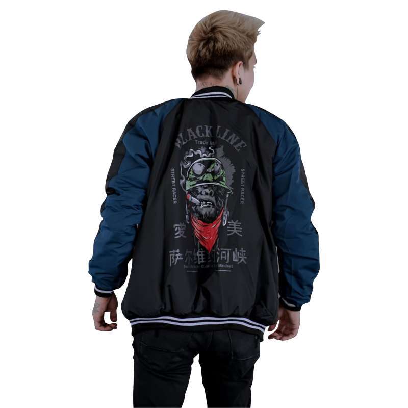 Promo jaket sukajan pria black line original kreator id Diskon 41