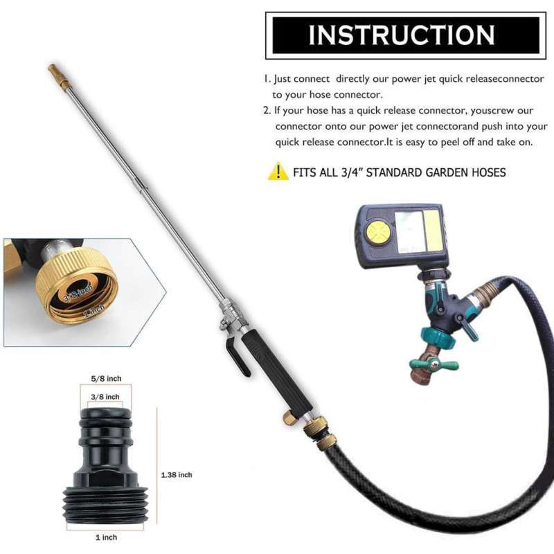 Garden Hose Power Cleaning Machine Nozzle Car Pet Window Glass Cleaning Tool Gutter Terrace Garden Hose Nozzle Power Cleaning Machine Blue Portable Water Jet High Pressure Power Cleaning Stick 