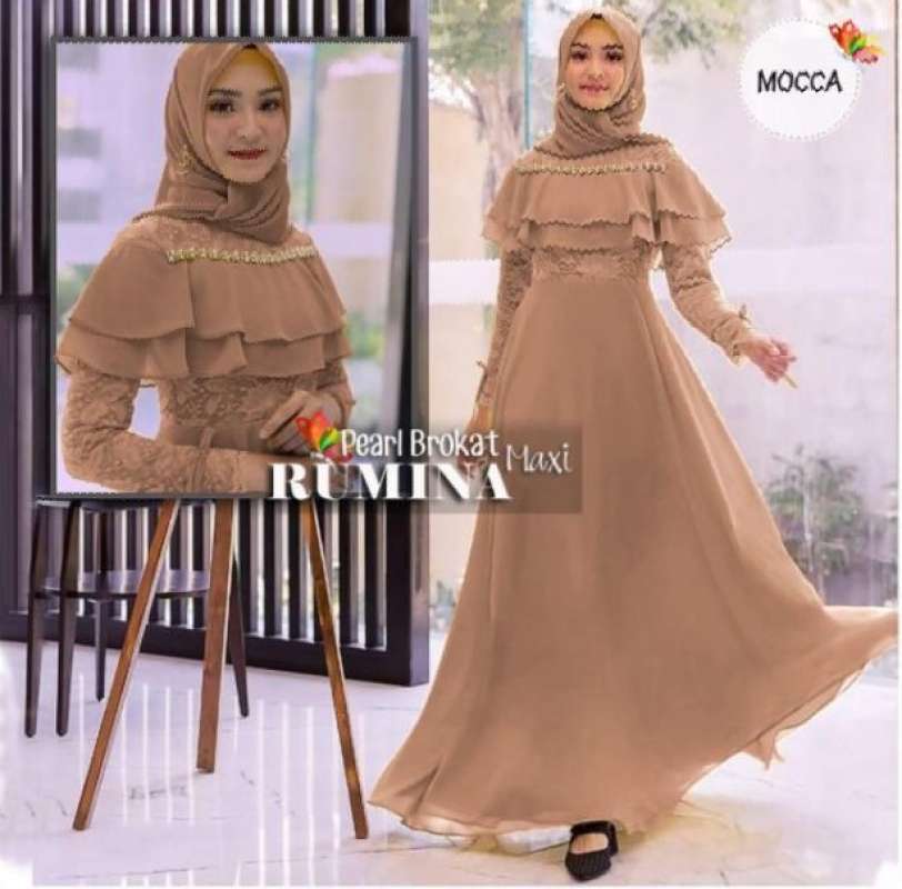 Jual Gamis Dress Muslim Rumina Brukat Pearl Maxi Dress Murah Moscrepe Brokat Aksen Mutiara Mewah Murah Mei 2021 Blibli