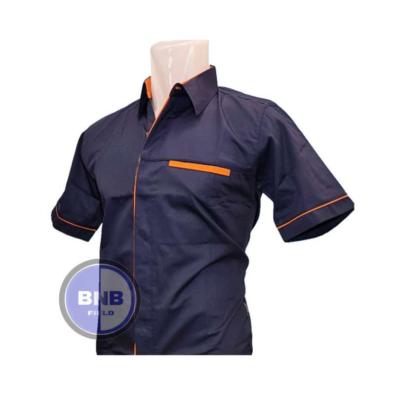 Jual Kemeja Seragam Navy Lis Oranye Bahan American Drill Terbaru Juni 2021 Blibli