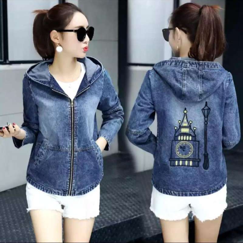 Promo JAKET JEANS WANITA JAKET JEANS HOODIE WANITA BORDIR
