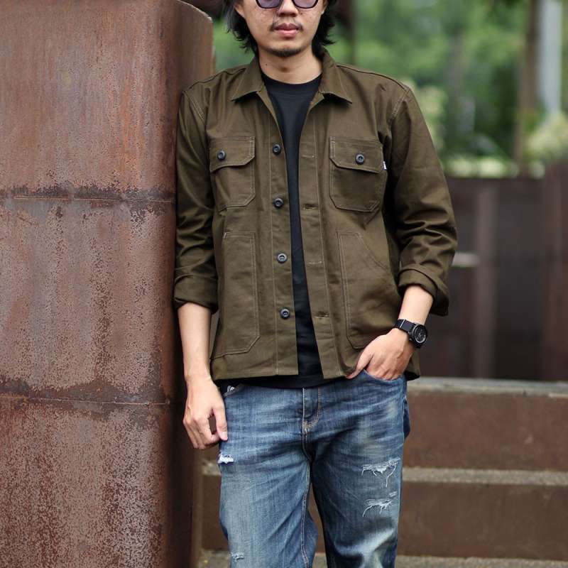 Jual BARLEY JACKET SEMI PARKA JAKET CANVAS OLIVE ARMY M Hijau
