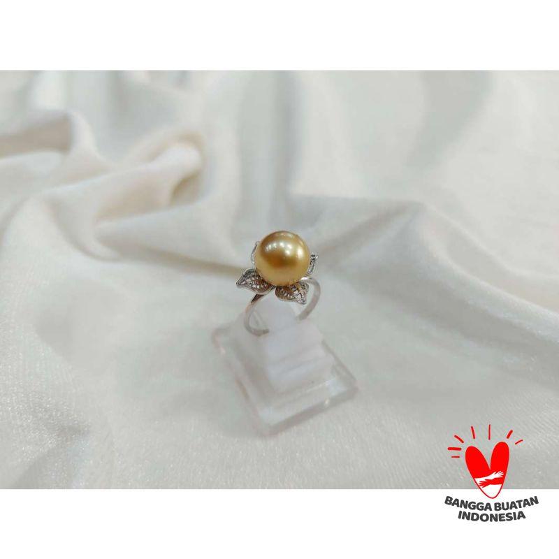 Cincin Perak Lapis Emas Putih Mutiara Air Laut Asli
