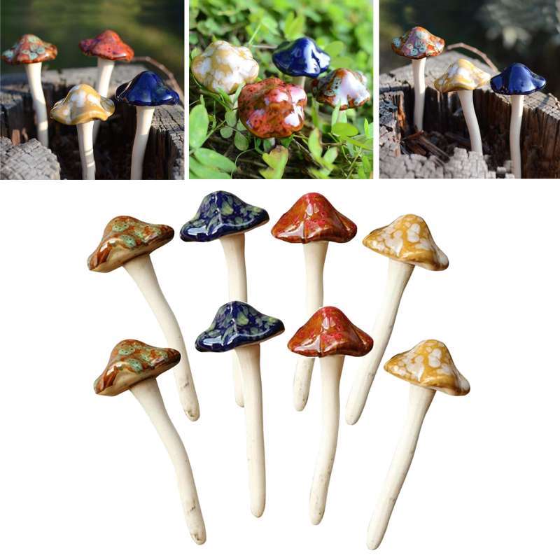 Promo 8 Pieces Ceramic Mushroom Garden Ornament For Fairy Lawn Decoration Di Er Homyl China Blibli Ceramic Mushroom Garden Ornament, Ceramic Mushrooms For Your Garden