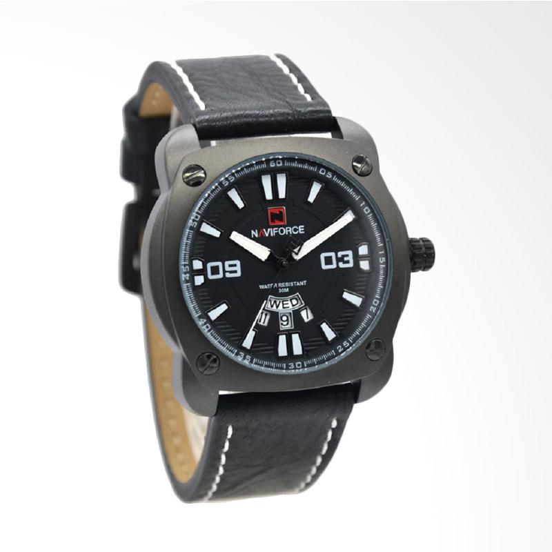 Naviforce Leather Strap Jam tangan Pria - Hitam Putih NF9096MB