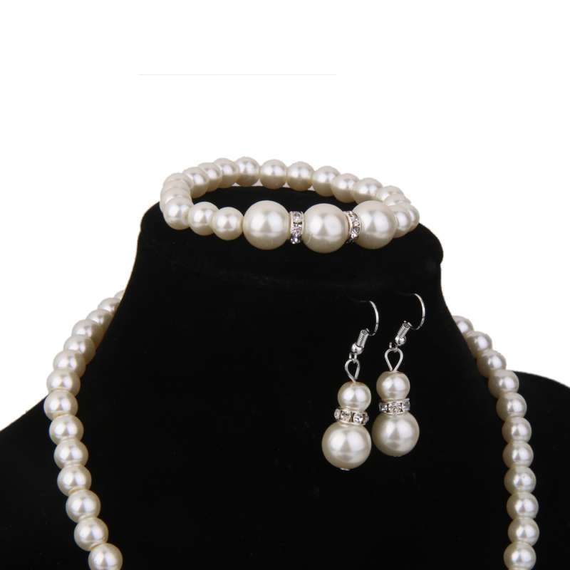 Promo White Pearl Necklace Bracelet 