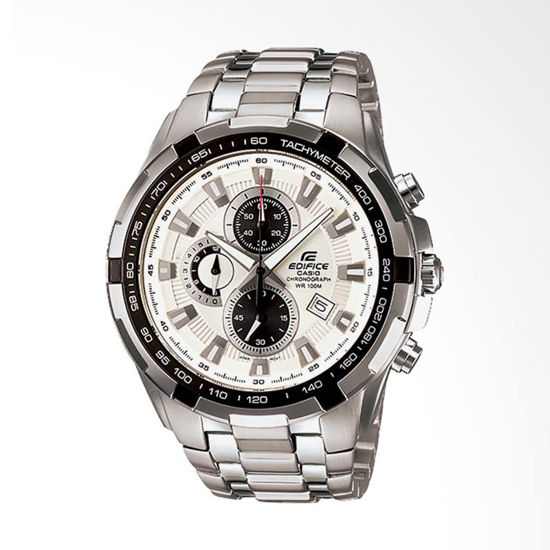 CASIO Edifice Chronograph Tachymeter Bahan Tali Stainless Steel Jam Tangan Pria - Silver EF 539D 7AVUDF