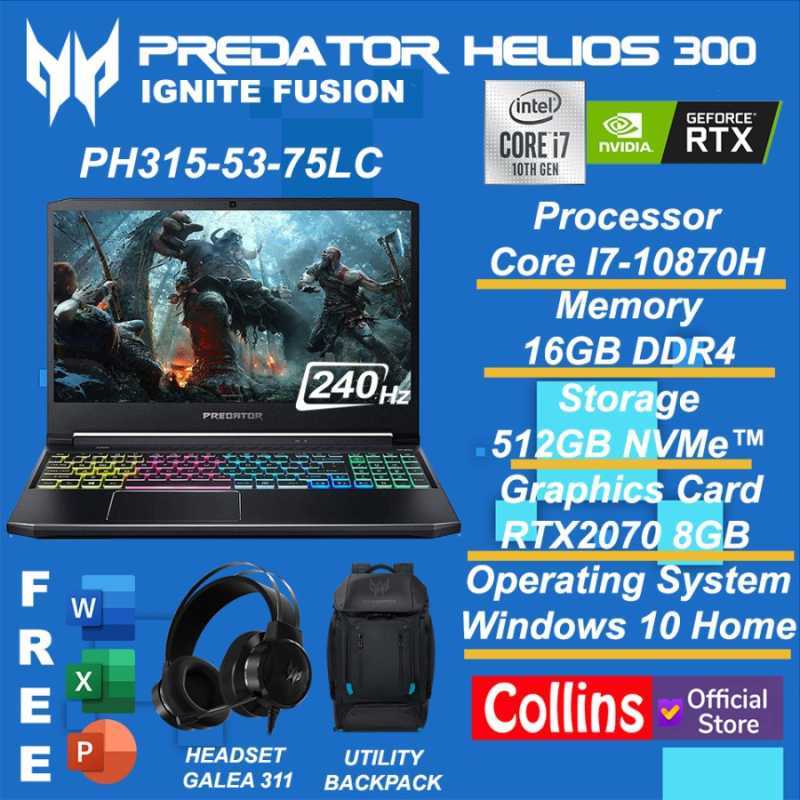 Jual Acer Predator Helios 300 I7 h 16gb 512gb Rtx70 15 6 240hz W10 Terbaru Juni 21 Blibli