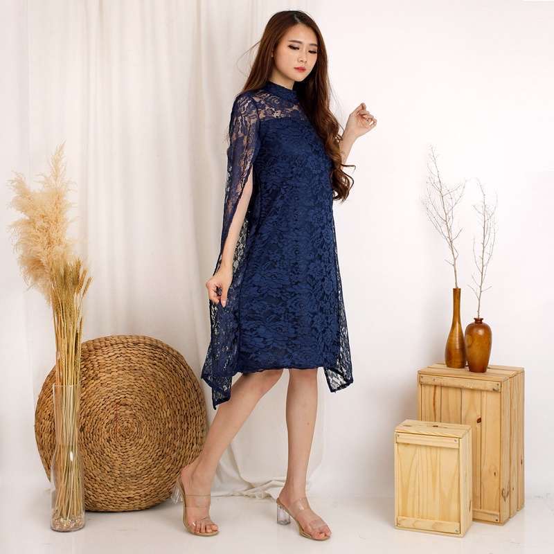 Long Dress Fashion Wanita Terbaru 2021 Model Dress Martha Brukat Cord  Tulang Corneli Tebal Dres Batwing Brokat Premium Termurah Real Picture NAVY