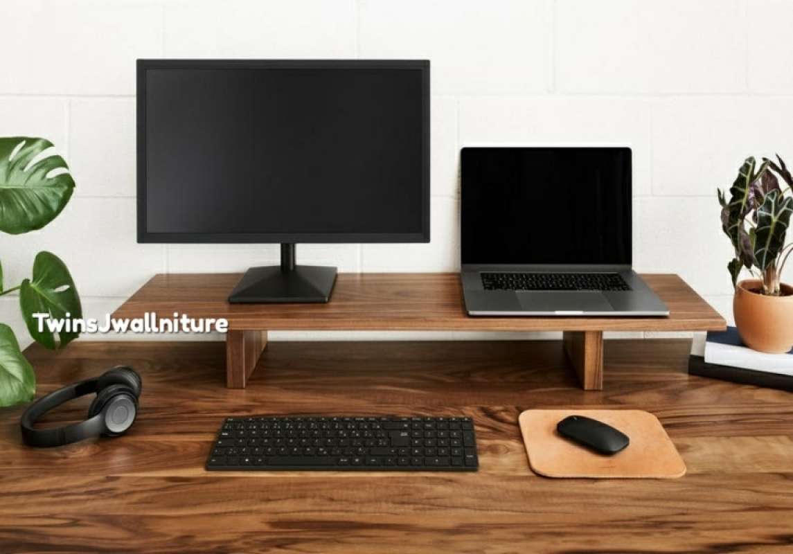 Rak Monitor twinsJ Wallniture dengan Permukaan 100 cm, Berat 5kg dan Kapasitas 20kg, Sempurna untuk Dua Monitor, Ideal untuk Produktivitas dan Desain Ruang Kerja