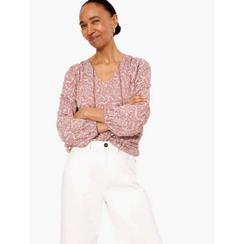 Floral Tie Neck Relaxed Long Sleeve Top 