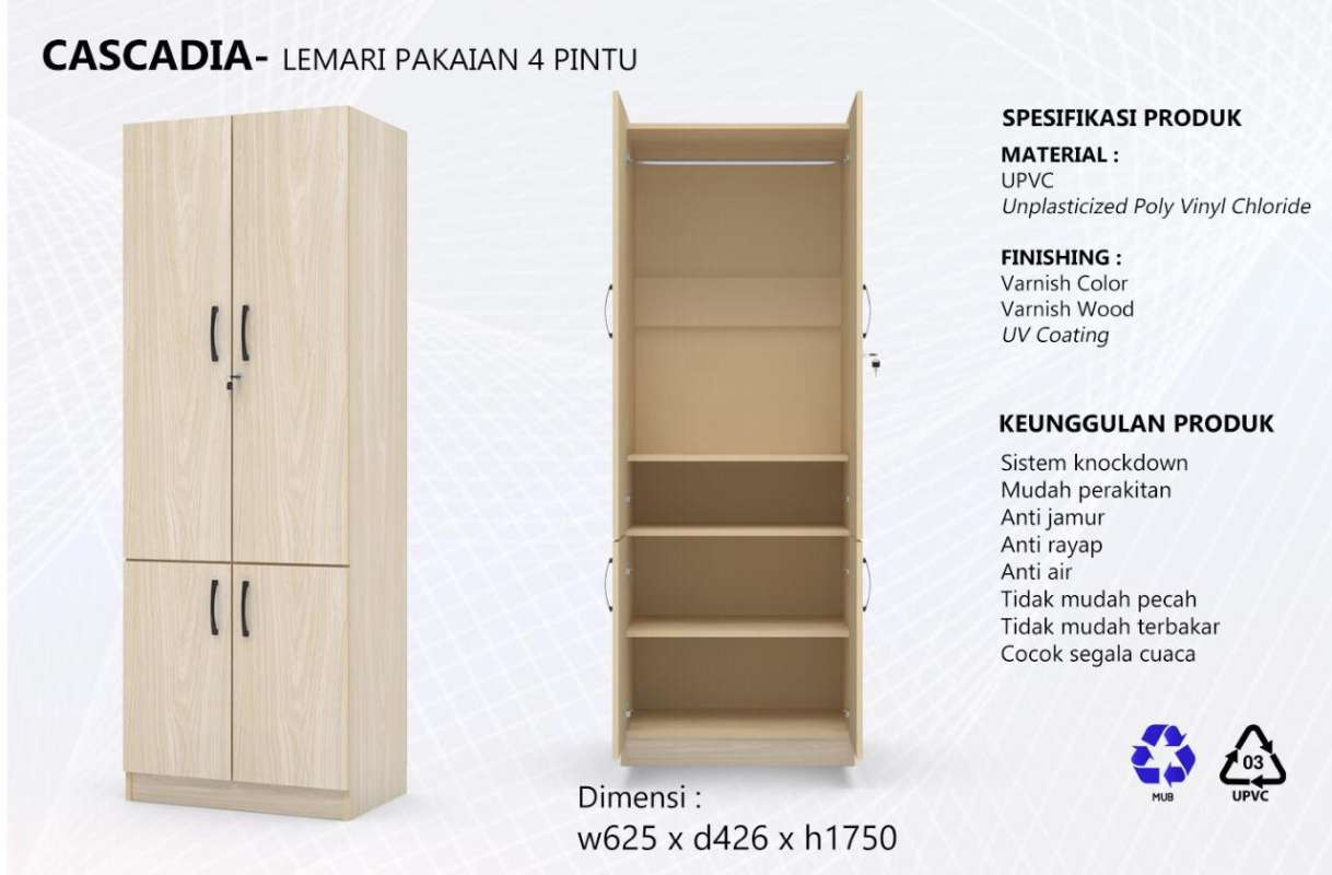 lemari baju/ lemari pakaian anti rayap anti banjir anti jamur | cascadia