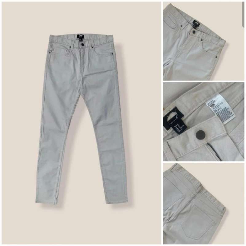 celana chino jeans panjang pria h m skinny fit stretch original khaki 28