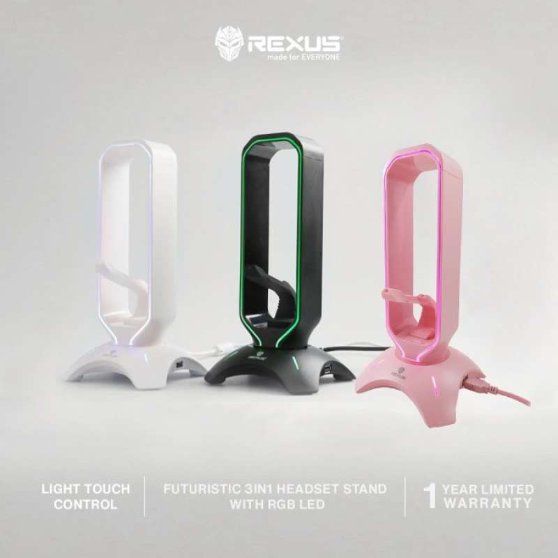 Jual Rexus Headset Stand Bungee J3 RGB USB hub Putih di Seller