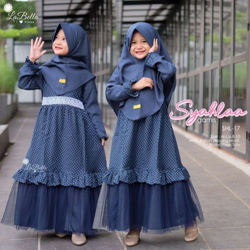 Jual Labella gamis set hijab anak Syahlaa dress tutu tile set
