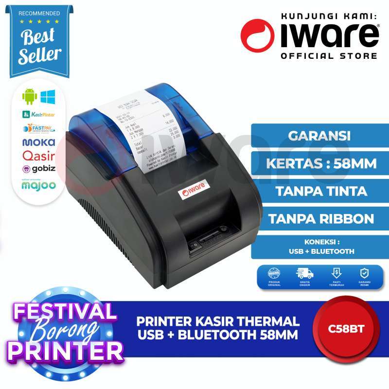 Promo Printer Bluetooth Kasir/PPOB Iware C58BT Thermal 58mm ...