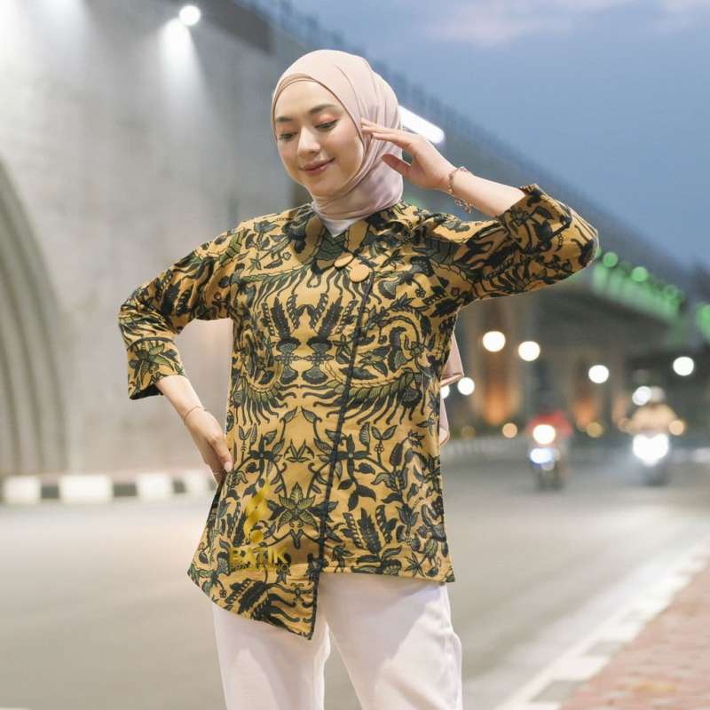 Promo Batik Prabuseno GALING MAS Blouse Atasan Baju Batik Wanita Lengan Panjang Modern Jumbo Pakaian Kerja Perempuan Dewasa Formal Kantor Kantoran Katun - L di Seller toko Batik Prabuseno - Kab. Sukoharjo,
