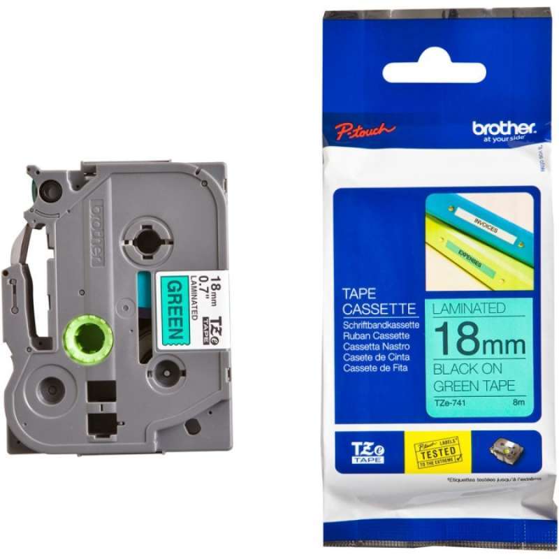 Jual Brother Label Tape 18mm TZE-741 Black on Green TZE 741 ...