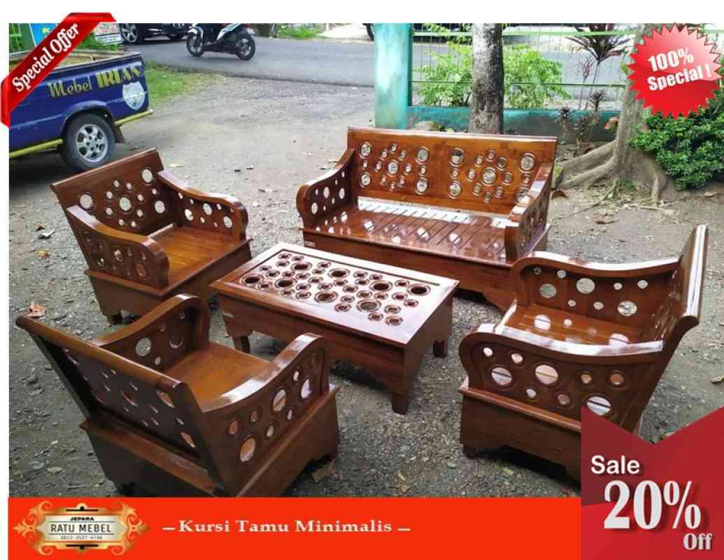 furniture modern kursi tamu kayu jati solid model terbaru motif donat