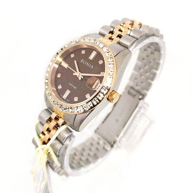 Bonia BNB 10553 Jubilee Rolex Bracelet Swarovski Bezel Jam Tangan Wanita Silver Brown