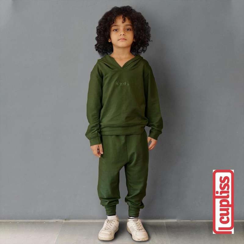 Kyds Jersey Hoodie Set Dark Green Setelan Hoodie Anak