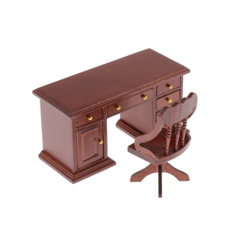 Jual Oem Hand Carved 1 12 Miniature Dollhouse Desk Chair Office Furniture Kits Brown Online Februari 2021 Blibli