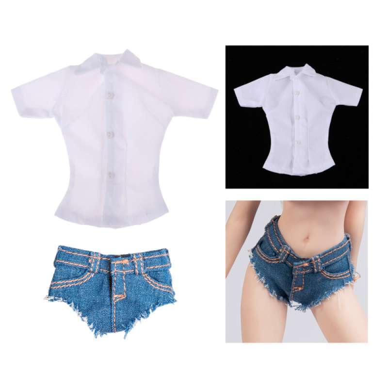 Jual 1 6 Girl White Short Sleeve Shirt Jeans Short For 12 Inch Action Figure Online Januari 2021 Blibli
