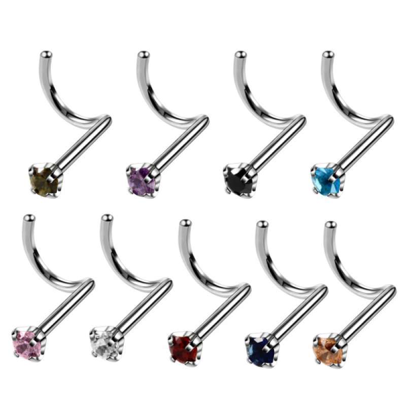 Jual Multicolor Zircon Curved Nose Studs Bar Ring Body Piercing Jewelry 9pcs 20g Online Oktober 2020 Blibli Com