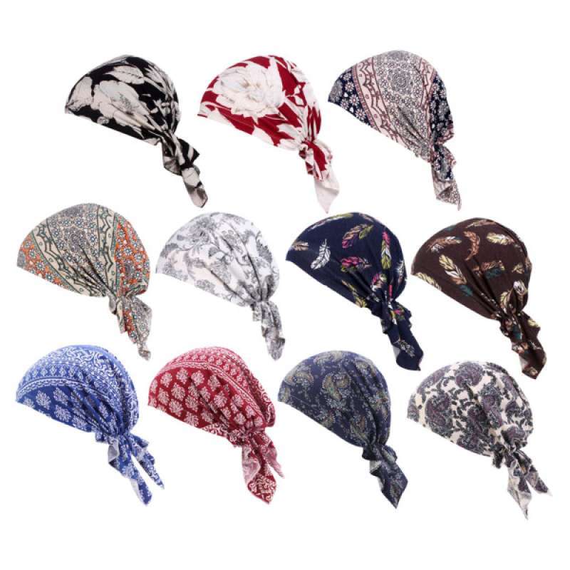 11Pcs Set Cotton Soft Chemo Cap Pre Tied Wrap Beanie Headscarf Skull Cover Hat 