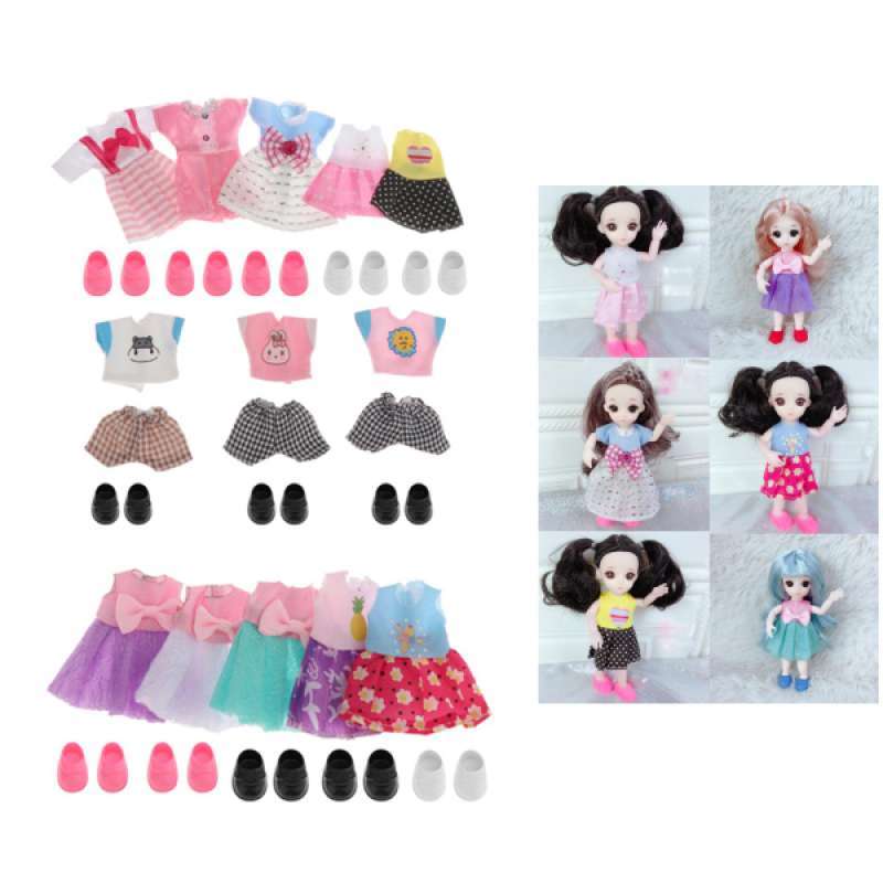 6 Set 16cm Adorable Girl Doll Mini Clothes Shoes Set Doll Party DIY Accessory