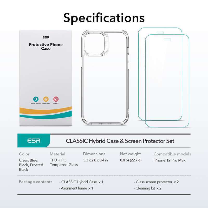 Jual Esr Classic Hybrid Case Bonus Tempered Glass 2pcs Iphone 12 Pro Max Online Maret 2021 Blibli Iphone protect ceramic glass function 13: esr classic hybrid case bonus tempered glass 2pcs iphone 12 pro max