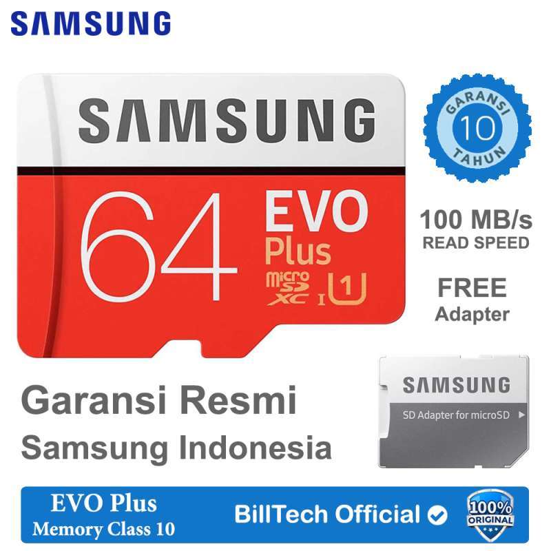 samsung microsdxc evo plus class 10 uhs 1 u1 with sd adapter 64gb 100mb s