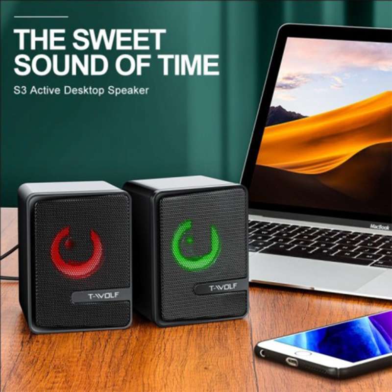 speaker gaming t wolf s3 rgb led usb high quality pc laptop komputer