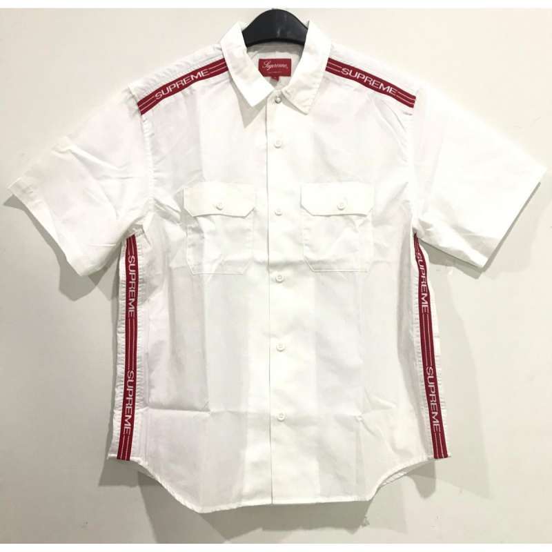 Supreme Logo Rib SS Work Shirt White 