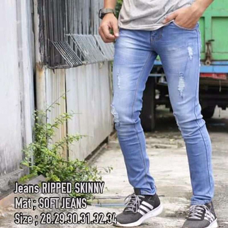 Celana Jeans Sobek Blue Ripped Style 
