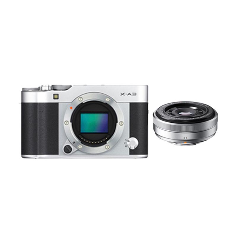 Fujifilm X-A3 Body Only + XF 27mm Kamera Mirrorless - Silver + Free Memory Sandisk 16GB Class 10