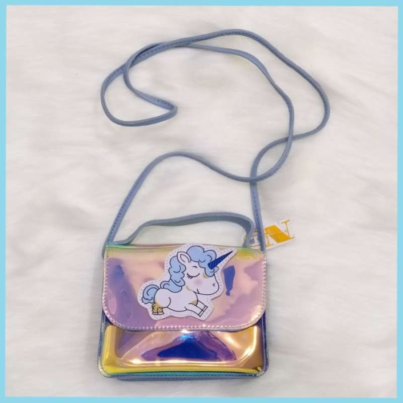 tas selempang anak unicorn tas bahu pesta anak perempuan Biru Muda