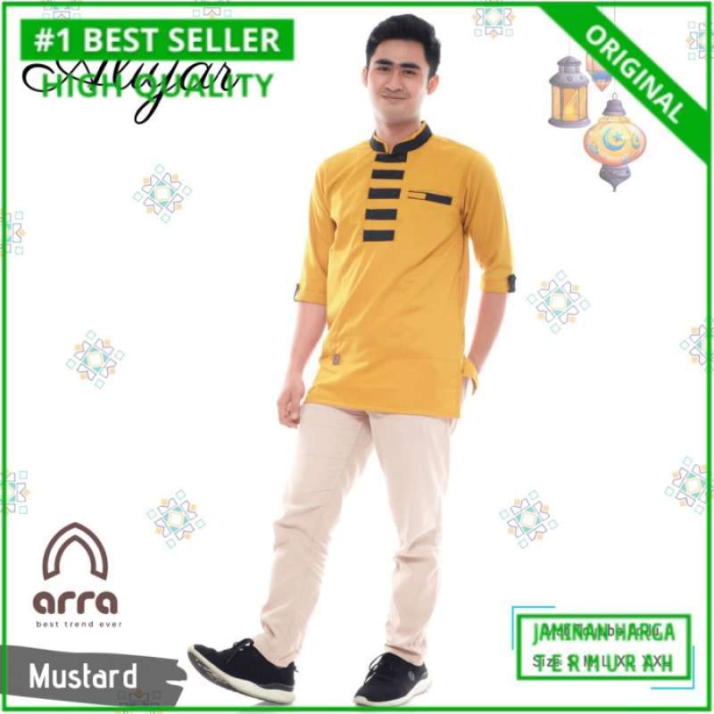 Jual Pakaian Muslim Pria Baju Koko Premium Darl Dewasa Mustard Terbaru Juli 2021 Blibli