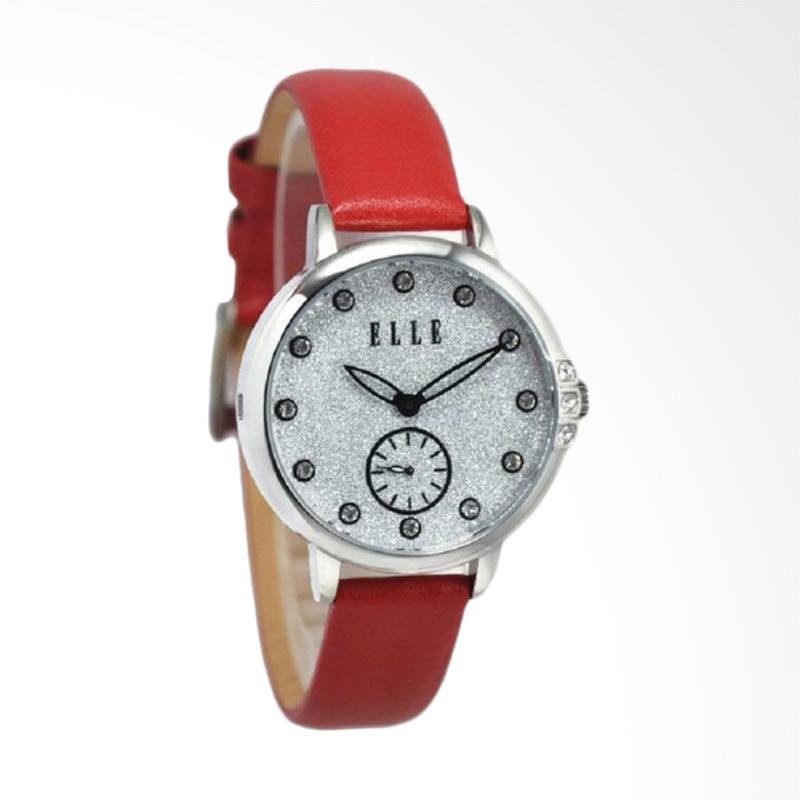 Voucher Elle EL20392S01C Jam Tangan Wanita Leather Strap - Merah Silver