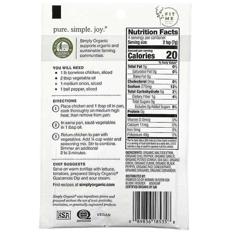 Simply Organic Fajita Seasoning Mix 28 gr