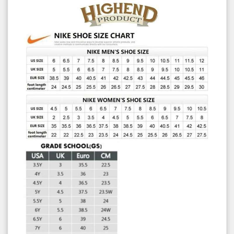 Nike air rift size chart online