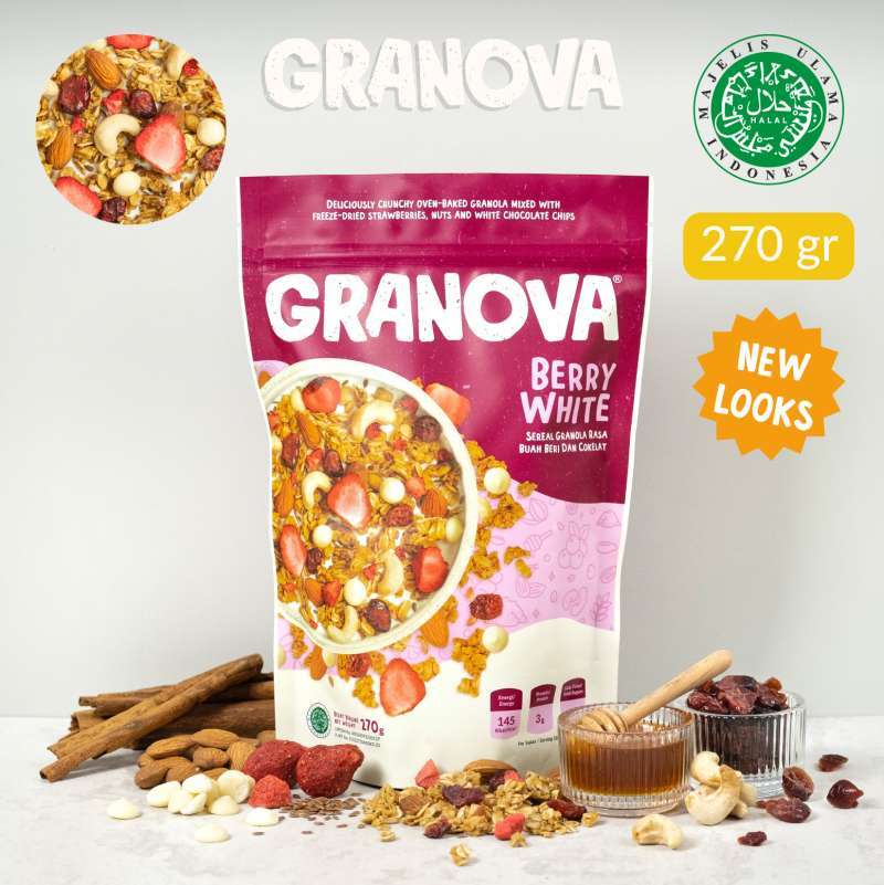 Granola Berry White by Granova [270 g] - Sereal Granola, Menu Sarapan Sehat  Bergizi, Halal