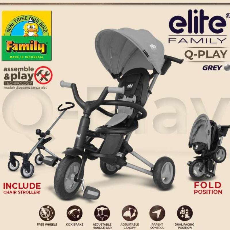 Family Elite Q-Play Tricycle in Bonus Chair Stroller Gray