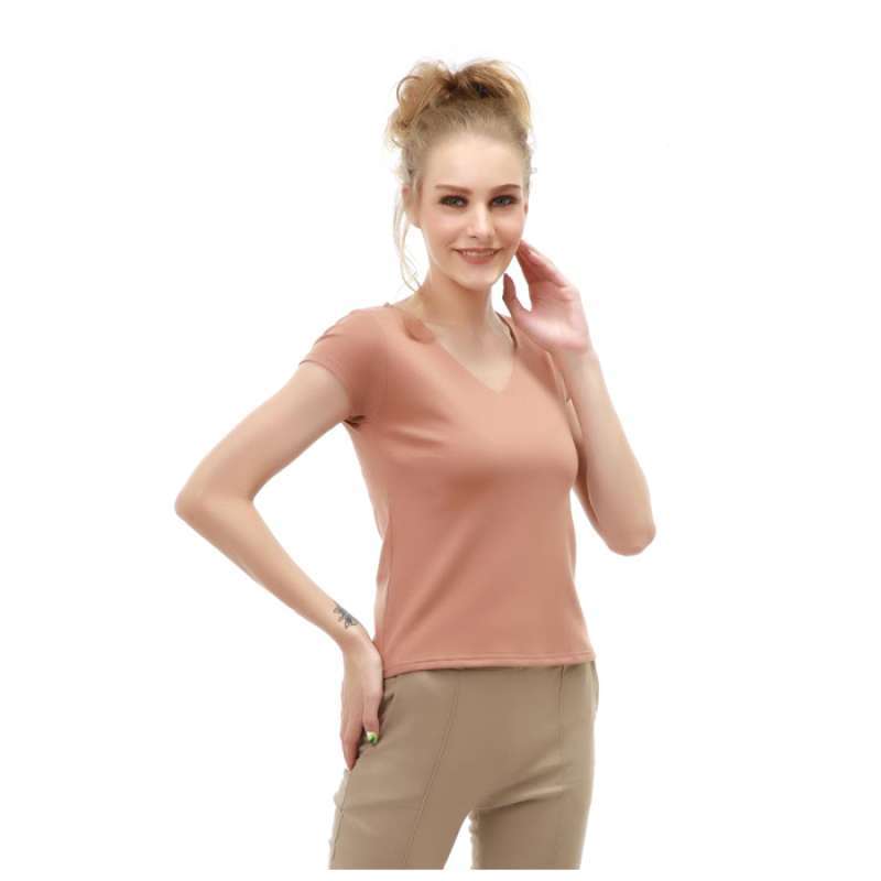 Promo Hamlin Genevie Kaos Kasual Wanita Vneck Lengan Pendek