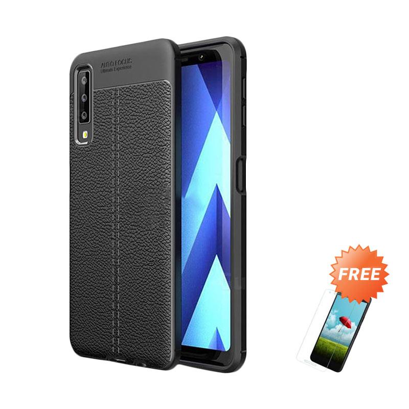 oem softcase casing for samsung galaxy a7 2018 triple camera 6 0 inch black focus free tempered glass