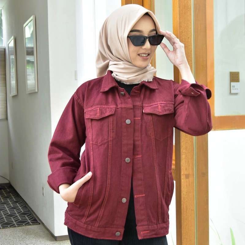 Jaket outlet denim maroon