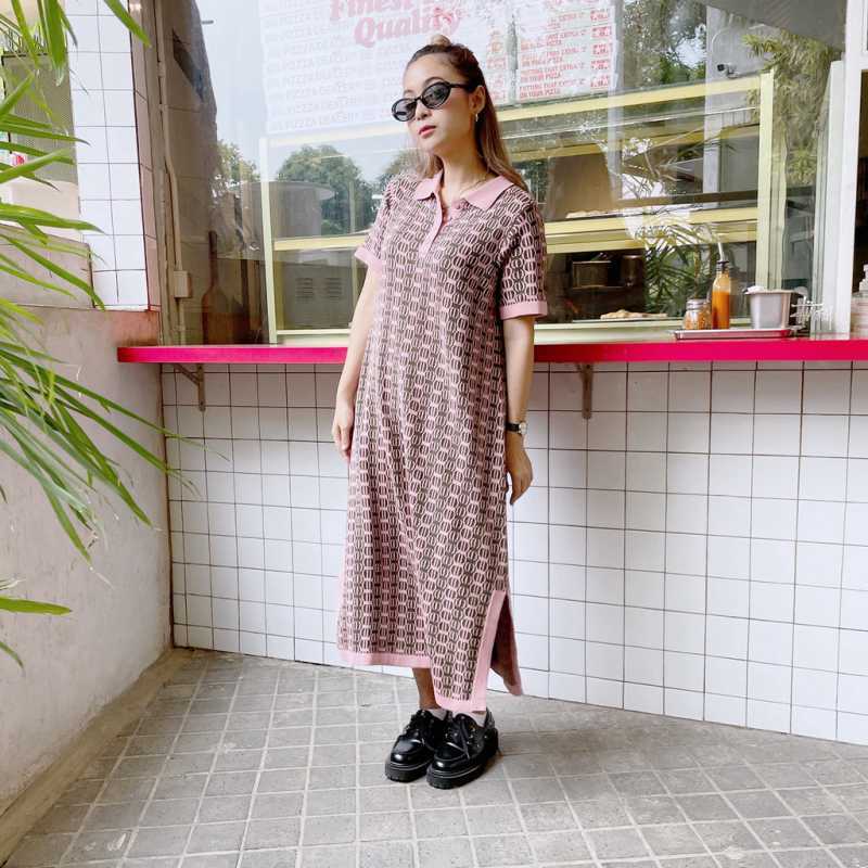 Jual NONA Retro Knit Dress Short Sleeve 
