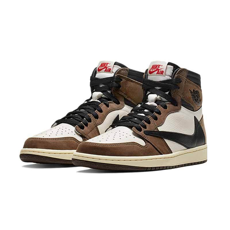 Jual Nike Jordan 1 Retro High Travis Scott Sepatu Basket Pria Dark Brown White Online Oktober 2020 Blibli Com